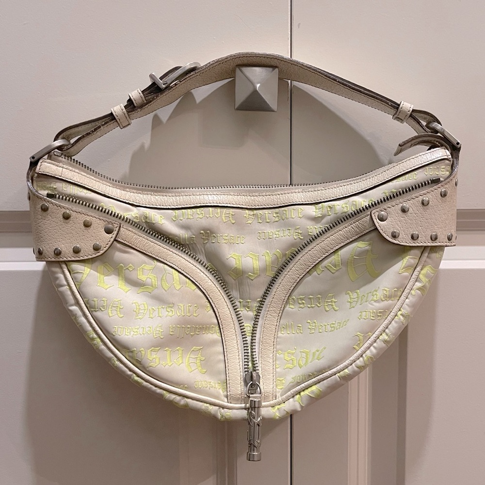 VERSACE // y2k versus half moon leather fabric logomania pochette bag
